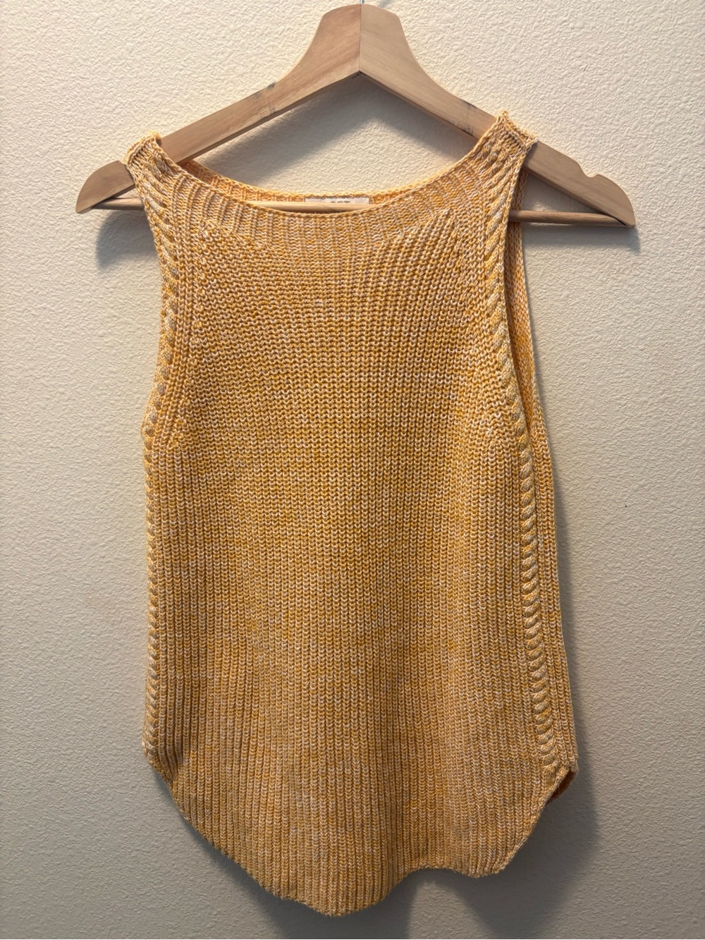 LOFT Yellow Knit Cable-Trim Sleeveless Tank